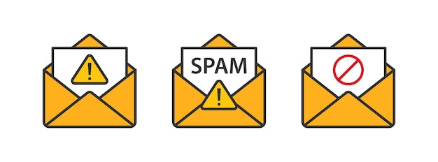 Spam e-mailpictogram Virus mail bericht symbool Malware brief tekenen Hacker bescherming symbolen Internet zwendel iconen Vector teken