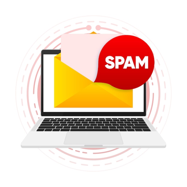 E-mail di spam concetto di hacking e sicurezza della pirateria dei virus avviso di spam per hackeraggio delle cassette postali