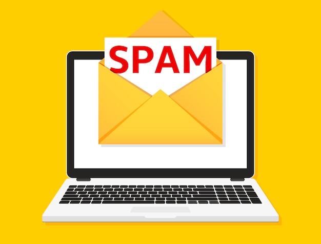 Messaggio di posta elettronica spam sullo schermo del laptop