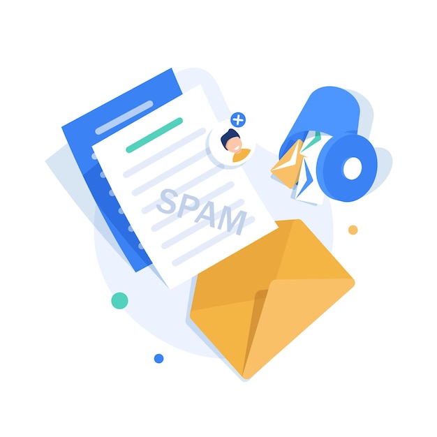 Spamming mailbox conceptenspam waarschuwingplat ontwerp pictogram vectorillustratie