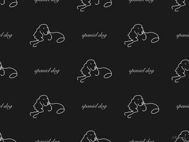 Spaniel dog cartoon character seamless pattern on black background