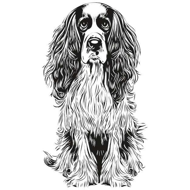 Vector spaniel engels springer hond hand getekende illustratie zwart-wit vector huisdieren logo lijntekeningen