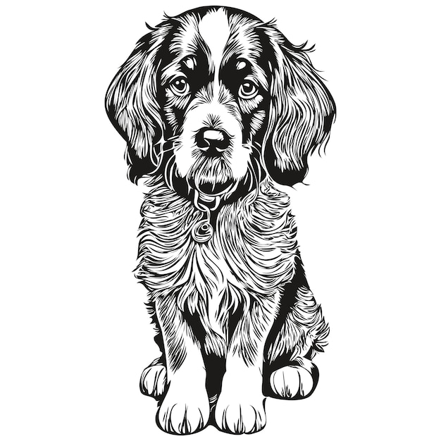 Spaniel Engelse Cocker hond potlood hand tekenen vector schets illustratie huisdier gezicht logo zwart-wit