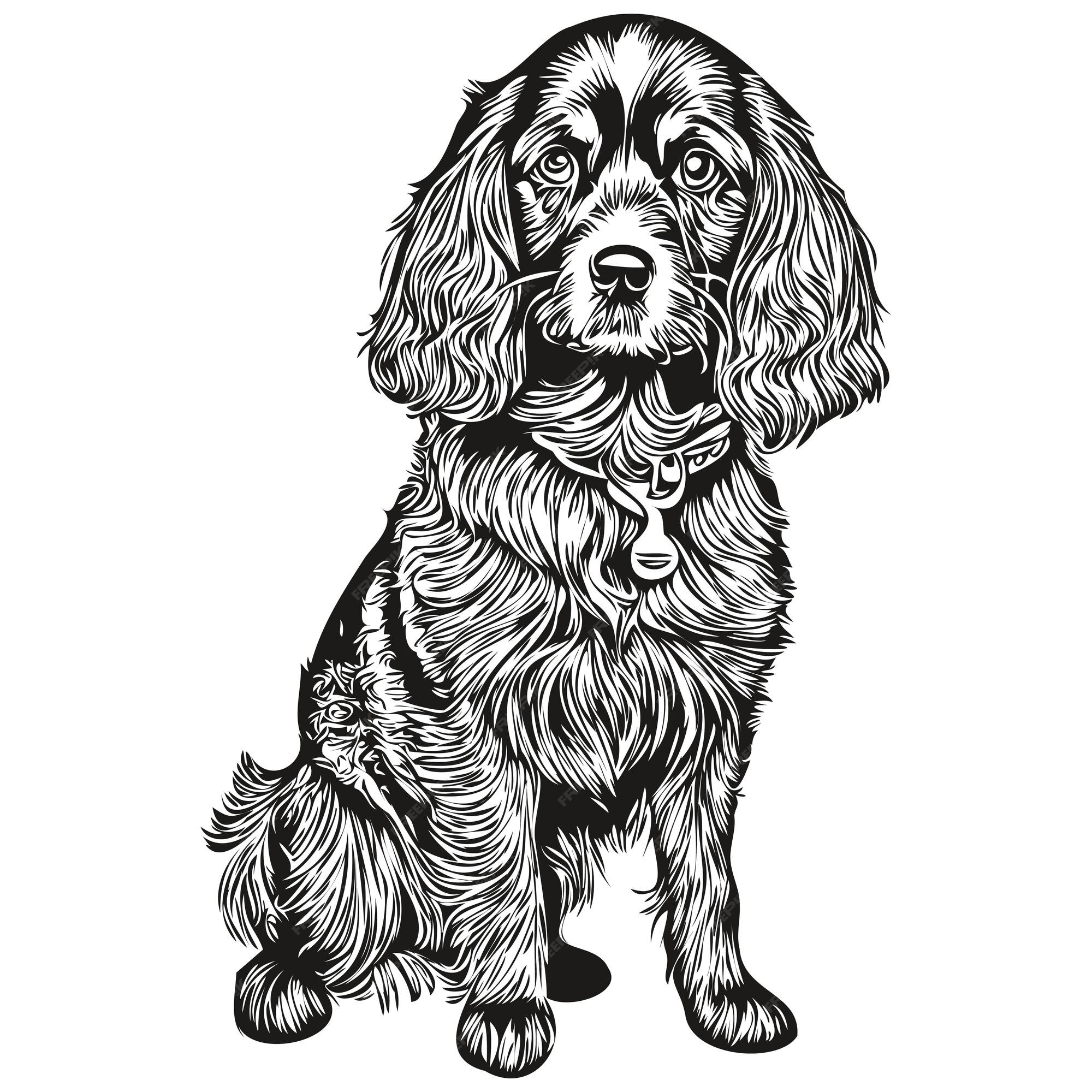 스패니얼 잉글리시 코커(spaniel English Cocker) 개 윤곽선 연필 드로잉 예술작품 흰색 배경의 실제 품종 애완 ... 스패니얼 잉글리시 코커(Spaniel English Cocker) 개 윤곽선 연필 드로잉 예술작품 흰색 배경의 실제 품종 애완 ...