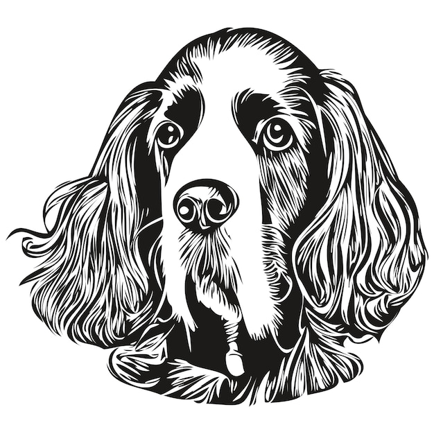 Spaniel English Springer dog hand drawn line art vector drawing black and white logo pets illustration