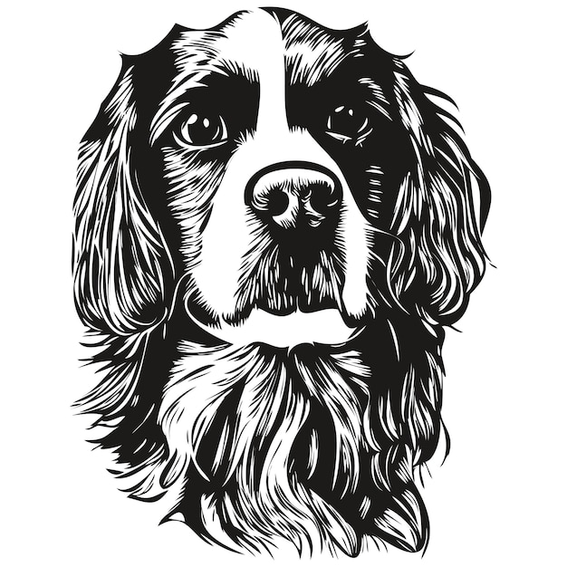 Spaniel English Springer dog logo hand drawn line art vector drawing black and white pets illustration