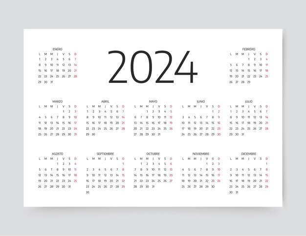 スペイン語のアルンダール (英語: Spanish Alendar) はスペイン語で2024年のアルンダーという意味で単純なポケットテンプレートベクトルイラストレーションです