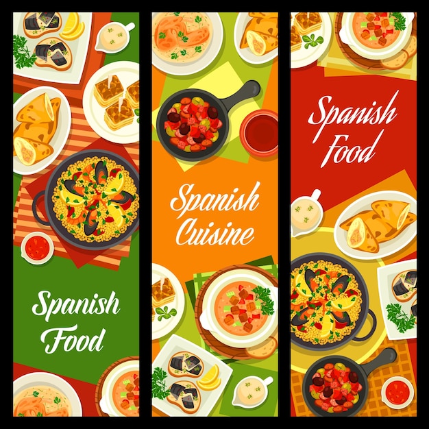 Spanish cuisine food traditional dishes banners