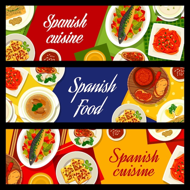 Spanish cuisine meal and dishes vector banners