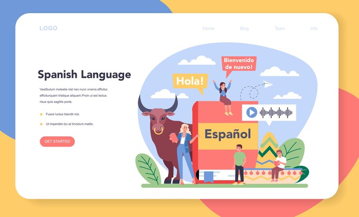 Vector spanish learning web banner or landing page