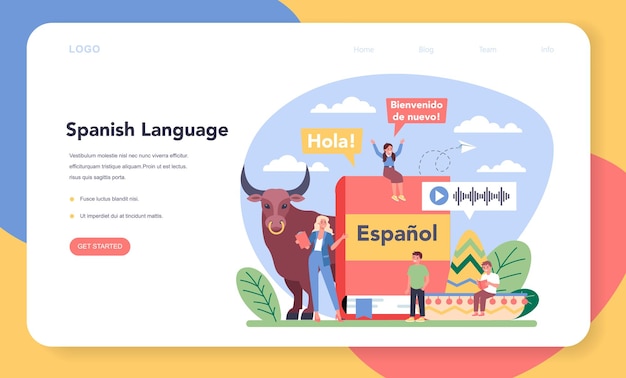 ベクトル スペイン語学習ウェブバナーまたはランディングページ