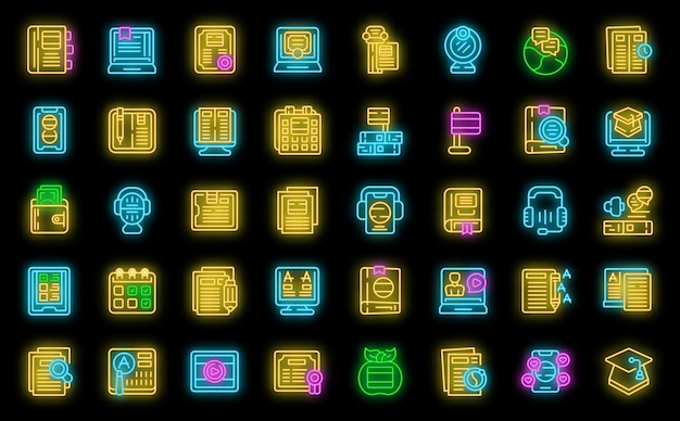 Spanish lessons icons set vector neon