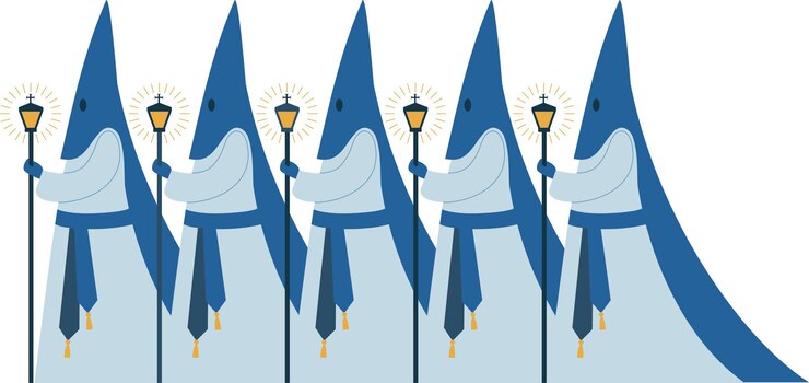 Vector spanish nazarenos in holy week procession traditional easter characters