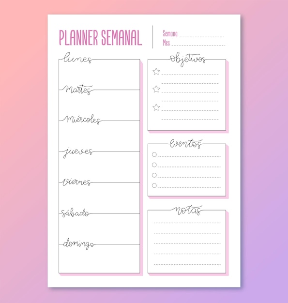 スペイン語のウィークリー プランナー