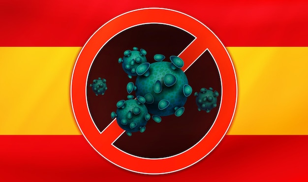 Vector spanje vlag silhouet ontwerp verbod op rood bord met coronavirus elementen abstract silhouet