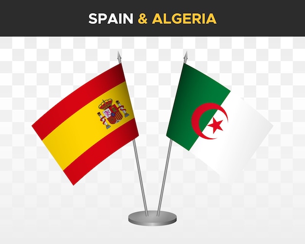 Spanje vs Algerije Bureau vlaggen mockup geïsoleerde 3d vectorillustratie Bandera de espana