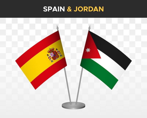 Spanje vs Jordanië Bureau vlaggen mockup geïsoleerde 3d vectorillustratie Bandera de espana