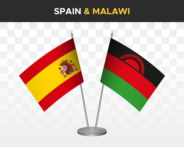 Spanje vs malawi bureau vlaggen mockup geïsoleerde 3d vectorillustratie Bandera de espana