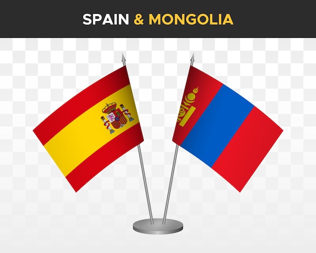 Spanje vs Mongolië Bureau vlaggen mockup geïsoleerde 3d vectorillustratie Bandera de espana