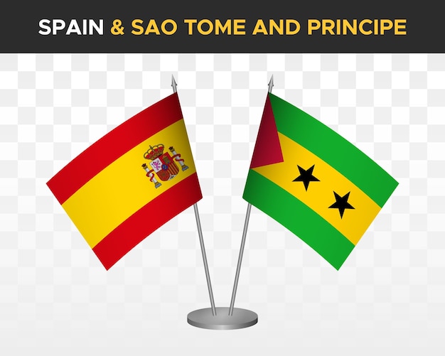 Spanje vs Sao Tomé principe Bureau vlaggen mockup geïsoleerde 3d vectorillustratie Bandera de espana