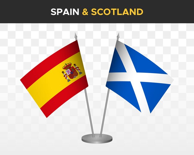 Spanje vs Schotland Bureau vlaggen mockup geïsoleerde 3d vectorillustratie Bandera de espana