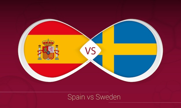 Spanje vs Zweden in voetbalcompetitie, groep B. Versus pictogram op voetbal achtergrond.