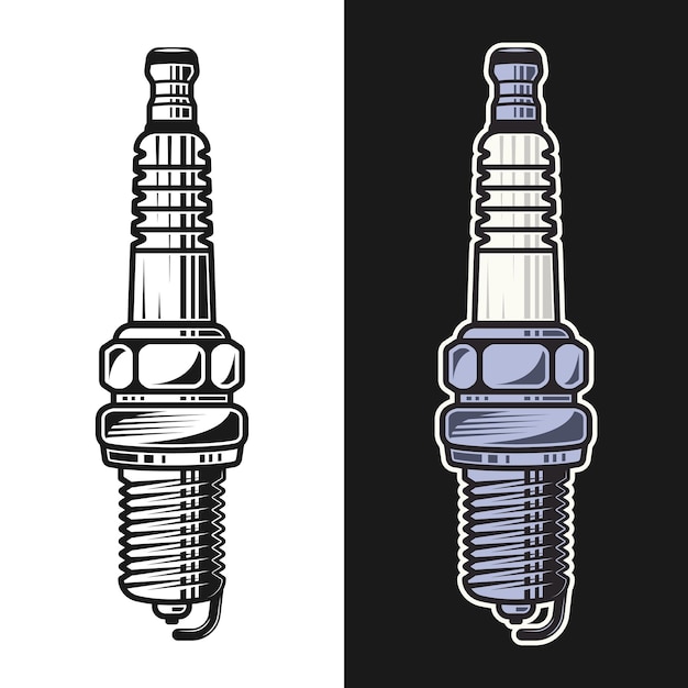 Vector spark plug vector objects in two styles black on white and colorful on dark background