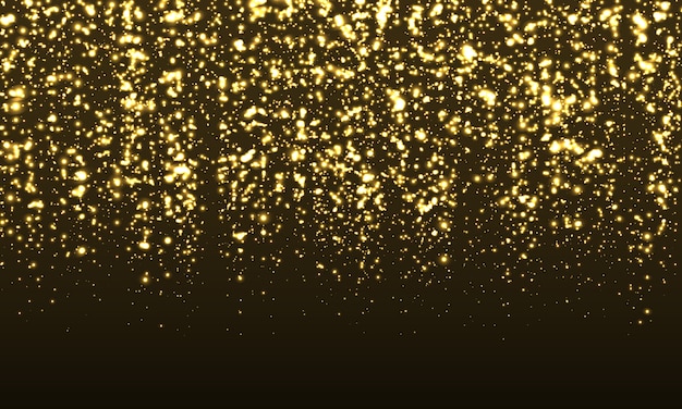 Sparkle achtergrond. Gold Glitter Confetti. Abstracte deeltjes. Sprankelend goud. Illustratie. Kleur Glitter op zwarte achtergrond. Gouden textuur.