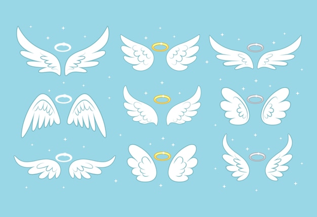 Сверкающие крылья ангела феи с золотым нимбом