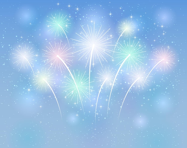 Vector sparkle fireworks on the blue background illustration