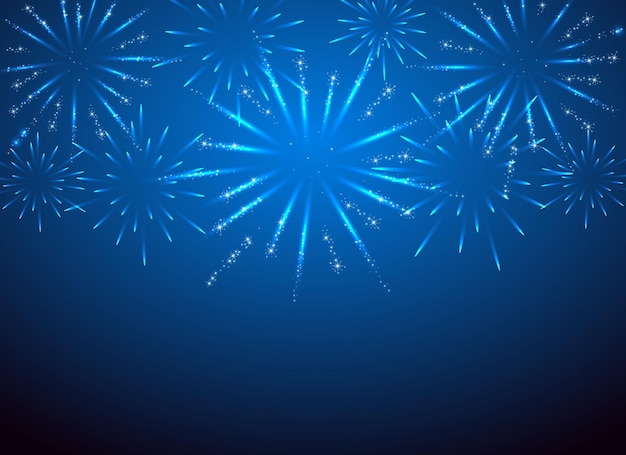 Vector sparkle fireworks on the blue background illustration