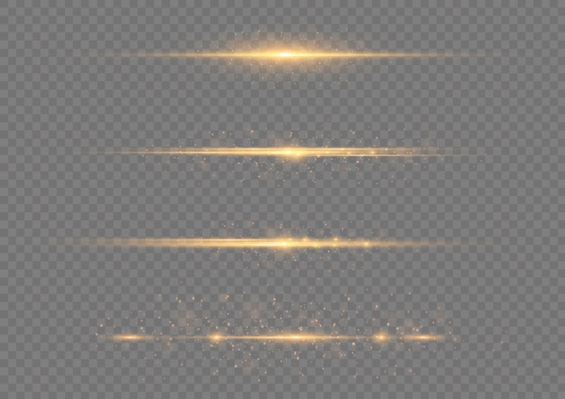 Sparkle gold light line Yellow horizontal stripes Glow rays of lights Xmas flash glares vector