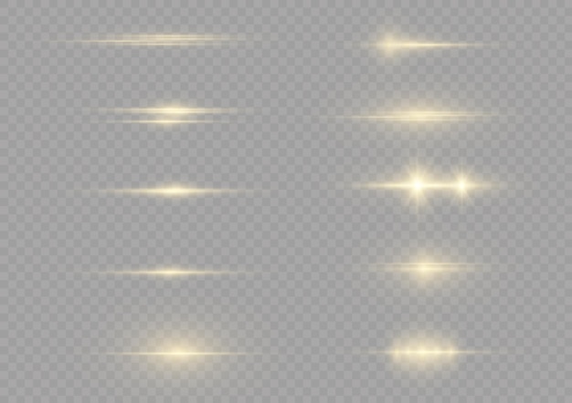 Sparkle gold light line Yellow horizontal stripes Glow rays of lights Xmas flash glares vector