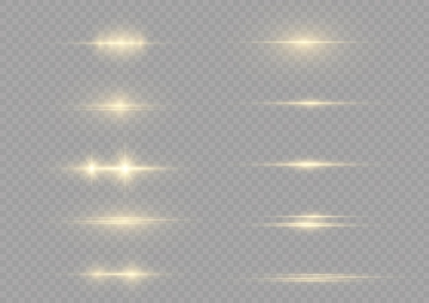 Sparkle gold light line yellow horizontal stripes glow rays of lights xmas flash glares vector