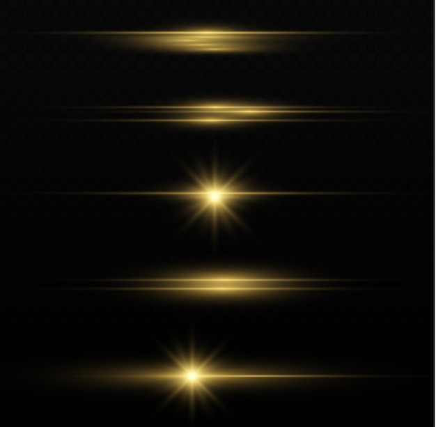 Блестящая золотая световая линия желтые горизонтальные полосы светящиеся лучи света рождественская вспышка вектор бликов
