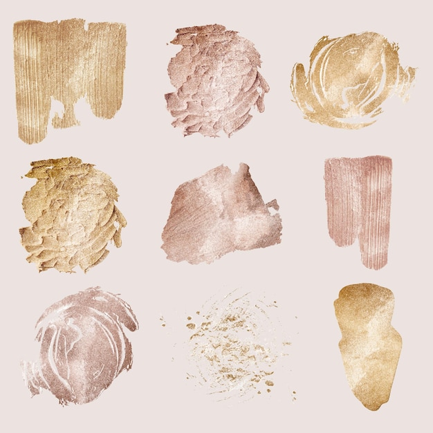 Sparkle gold paint vector brush stroke set