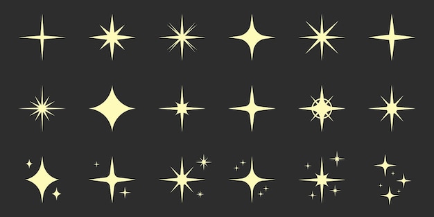 Вектор Набор иконок силуэта золотой звезды. свечение искры. коллекция пиктограмм звезд.