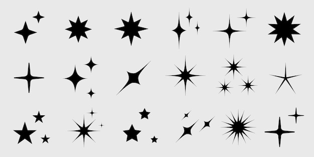 Sparkle Icons set Twinkle stars collection Shine star