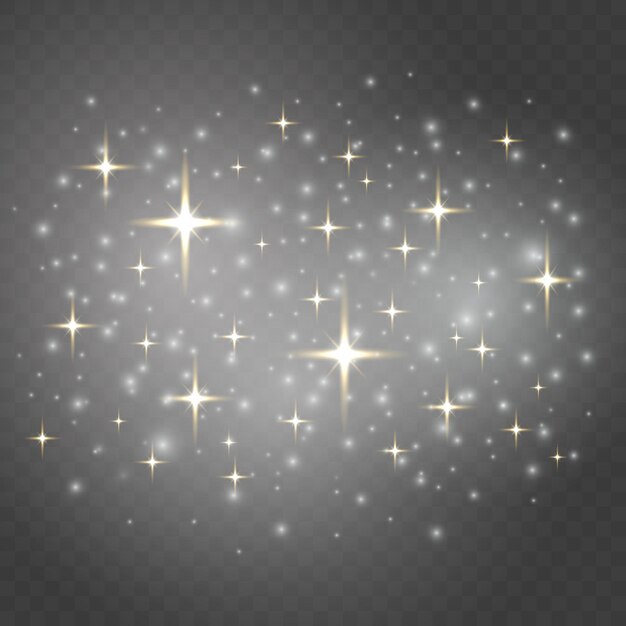 Вектор Блестящие искрящиеся частицы волшебной пыли эффект боке белые искры звезды сияют вспышкой золотого вектора света