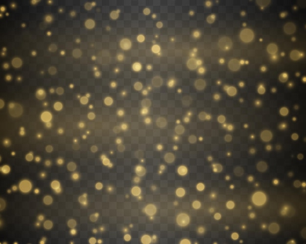 Вектор Блестящие искрящиеся частицы волшебной пыли эффект боке желтые искры звезды сияют вспышкой золотого вектора света