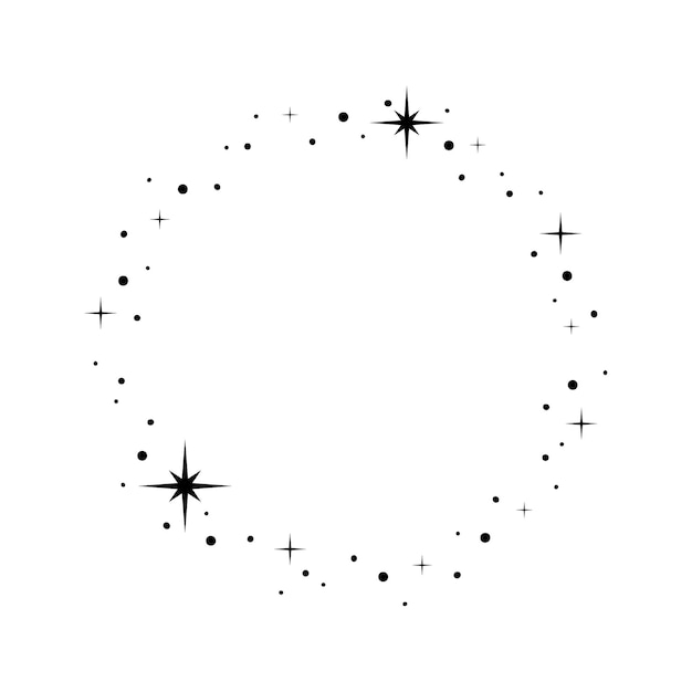 Premium Vector | Sparkle star circle frame. wreath round stardust border  for party, birthday decor design. laurel frame with, cosmic glitter shine.  isolated black flat vector illustration.