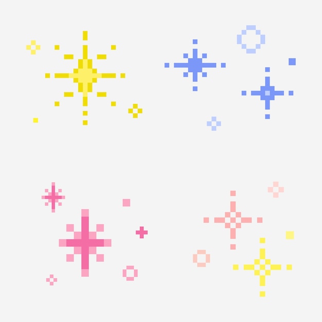 Sparkle star pixel Sparkling pixel set