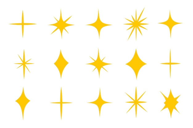 Sparkle ster vector set in eenvoudige stijl. Effect glanzend en fonkelend voor design. Goud silhouet