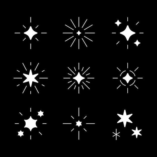 Sparkle vector silhouet set Star icon flat design element Licht effect en burst illustratie