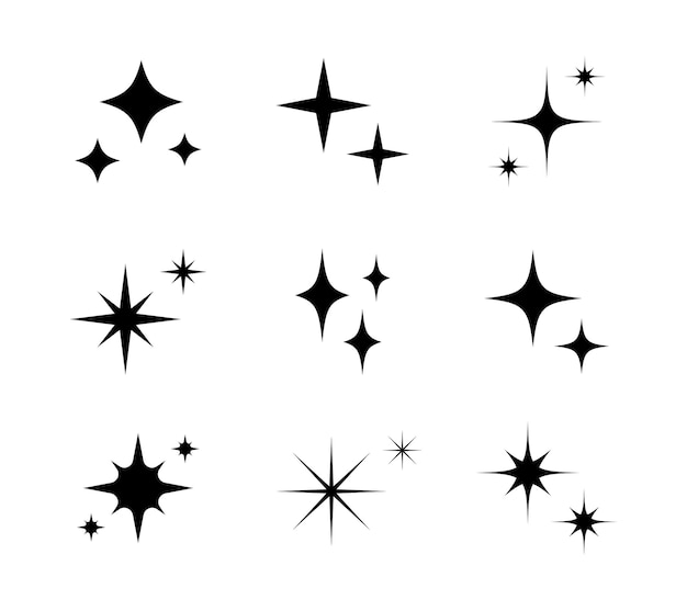 Vector sparkle vector silhouette set star icon flat design element light effect and burst illustration