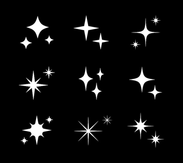 Sparkle vector silhouette set Star icon flat design element Light effect and burst illustration