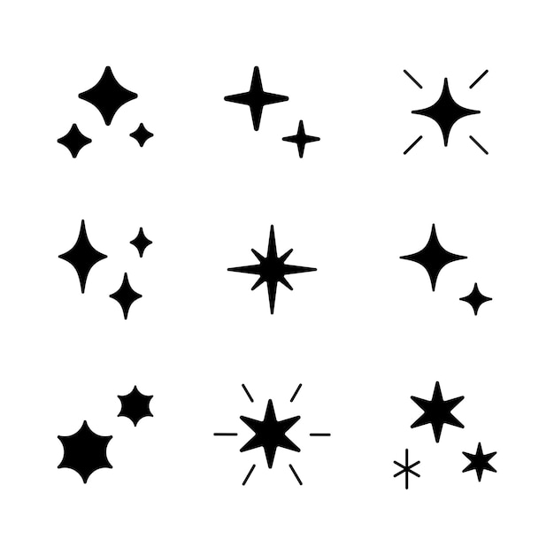 Sparkle vector silhouette set Star icon flat design element Light effect and burst illustration