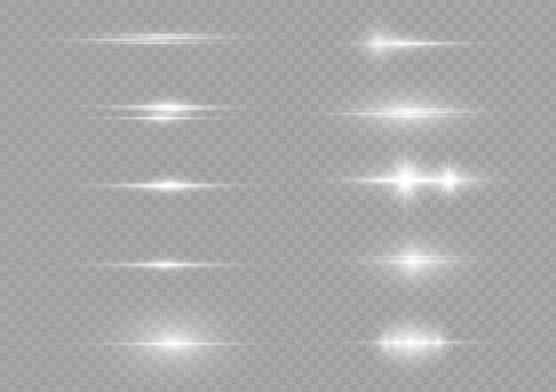 Sparkle white light line Neon horizontal stripes Glow rays of lights Xmas flash glares vector