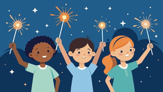 Sparklers glowing in the hands of children representing the hope and future of a free society vector