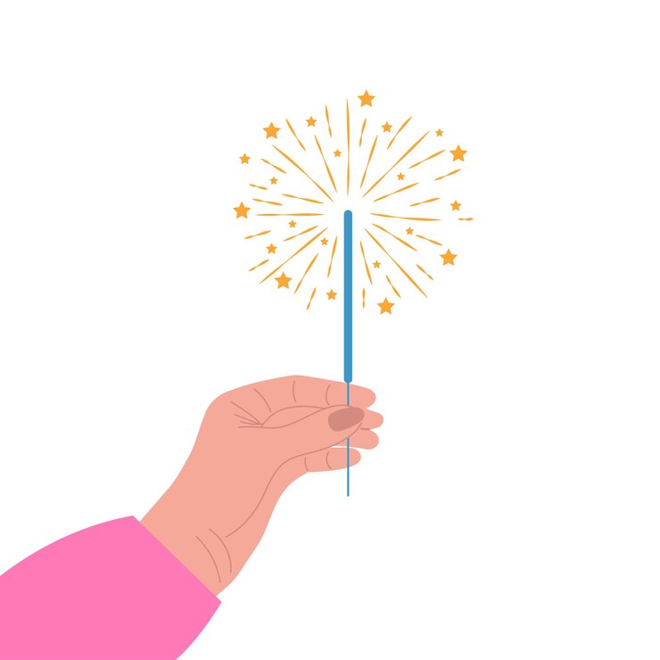 Vector sparklers in een menselijke hand ze vieren met brandende sparklers in hun handen het nieuwe jaar vieren